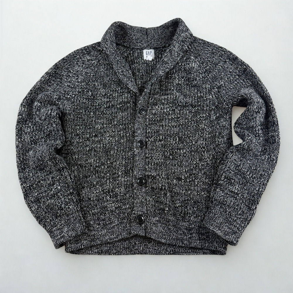 Gap Shawl Collar Cardigan Kids Size L Gray Marled Chunky Knit Button Up Sweater